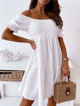 Robe Courte Smockée Épaules Dénudées - photo produit 4 - VELZAR
