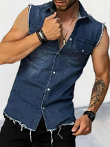 Chemise en Denim Sans Manches Boutons Pression Homme - photo produit 2 - VELZAR