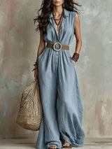 Full Size Sleeveless Wide Leg Jumpsuit Plus Size - photo produit 3 - VELZAR