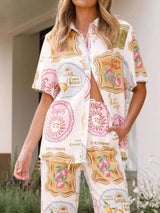 Printed Button Up Shirt and Pants Set - photo produit 5 - VELZAR