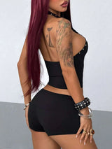 Studded Halter Neck Crop Top and Shorts Set - photo produit 5 - VELZAR