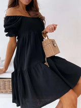 Robe Courte Smockée Épaules Dénudées - photo produit 6 - VELZAR