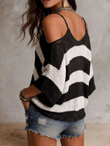 Striped Cold Shoulder Sweater - photo produit 4 - VELZAR