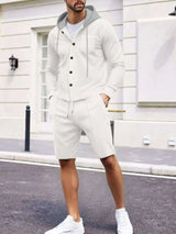 Men's Full Size Casual Hooded Button-Up Top and Shorts Set Plus Size - photo produit 2 - VELZAR