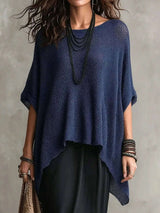 Full Size Loose Knit Round Neck Top Plus Size - photo produit 3 - VELZAR