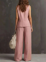 Full Size Sleeveless Vest and Wide-Leg Pants Set Plus SIze - photo produit 3 - VELZAR