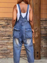 Full Size Button Front Denim Overalls with Pockets Plus Size - photo produit 5 - VELZAR