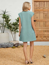 Robe Courte Col Rond Manches Courtes Ajustées - photo produit 2 - VELZAR