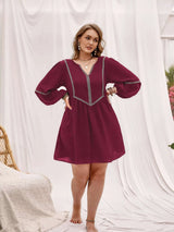 Plus Size Notched Balloon Sleeve Mini Dress - photo produit 5 - VELZAR