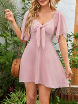 Robe Manches Volantées Dos Smocké Noué - photo produit 4 - VELZAR