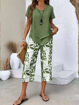 Ensemble Haut Superposé et Pantalon Court Imprimé Feuilles - photo produit 3 - VELZAR