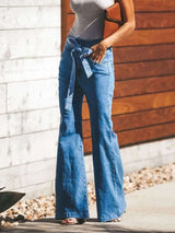 High-Waisted Tie-Front Flare Jeans - photo produit 3 - VELZAR