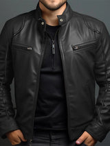 Men's Full Size Leather Motorcycle Jacket with Zipper Front Plus Size - photo produit 3 - VELZAR
