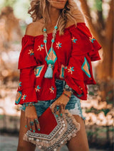 Blouse Épaules Dénudées Manches Volantées Grande Taille - photo produit 3 - VELZAR