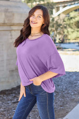 Basic Bae – T-Shirt Bambou Col Rond Épaule Tombante Grande Taille - photo produit 2 - VELZAR