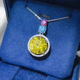 11.5 Carat Moissanite 925 Sterling Silver Necklace featuring a vibrant yellow center stone.