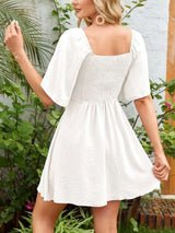 Robe Manches Volantées Dos Smocké Noué - photo produit 2 - VELZAR