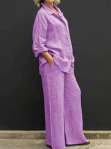 Full Size Long Sleeve Shirt and Pants Set Plus Size - photo produit 6 - VELZAR
