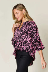 Double Take – Blouse Imprimée Crantée Manches Trois-Quarts Grande Taille - photo produit 2 - VELZAR
