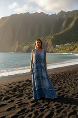 Robe Longue en Denim Superposée à Ourlet Brut - photo produit 1 - VELZAR