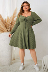 Honey Plus Size Sweetheart Neck Long Sleeve Ribbed Dress - photo produit 5 - VELZAR
