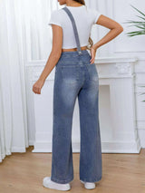 Adjustable Strap Washed Wide-Leg Denim Overalls - photo produit 6 - VELZAR