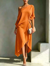 Full Size Asymmetrical One-Shoulder Drape Dress Plus Size - photo produit 6 - VELZAR