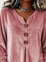 Full Size Velvet Button Decor Blouse with Ruffled Cuffs Plus Size - photo produit 2 - VELZAR