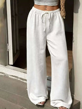 Plus Size Wide Leg Drawstring Pants - photo produit 3 - VELZAR