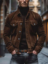 Men's Full Size Corduroy Button-Down Jacket Plus Size - photo produit 5 - VELZAR