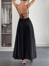 Robe à Fines Bretelles Texturée Col Cœur Dos Nu - photo produit 2 - VELZAR