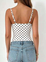 Polka Dot Cowl Neck Spaghetti Strap Bodysuit - photo produit 5 - VELZAR