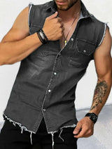 Chemise en Denim Sans Manches Boutons Pression Homme - photo produit 5 - VELZAR