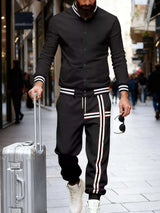 Men's Full Size Striped Long Sleeve Top and Pants Set Plus Size - photo produit 1 - VELZAR