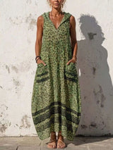 Full Size Sleeveless Hooded Leopard Print Maxi Dress with Pockets Plus Size - photo produit 3 - VELZAR