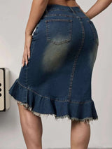 Raw Hem Mermaid Denim Skirt - photo produit 5 - VELZAR