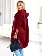 Full Size Zip Up Longline Hooded Outerwear Plus Size - photo produit 5 - VELZAR