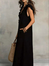 Robe Longue Col en V Volantée - photo produit 3 - VELZAR