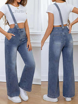 Adjustable Strap Washed Wide-Leg Denim Overalls - photo produit 2 - VELZAR