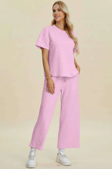 Double Take – Ensemble Haut Texturé Col Rond Manches Courtes et Pantalon Grande Taille - photo produit 6 - VELZAR