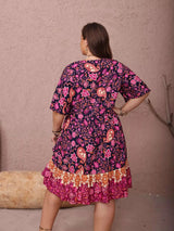 Plus Size Floral Flutter Sleeve Dress - photo produit 6 - VELZAR