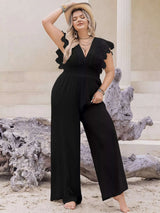 Plus Size Lace Cap Sleeve Wide Leg Jumpsuit - photo produit 5 - VELZAR