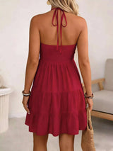 Plus Size Halter Neck Tiered Ruffle Hem Mini Dress - photo produit 5 - VELZAR