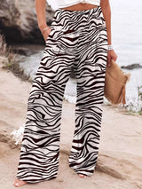Plus Size Zebra Print High Waist Wide Leg Pants - photo produit 1 - VELZAR