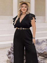 Plus Size Lace Cap Sleeve Wide Leg Jumpsuit - photo produit 2 - VELZAR