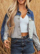 Color Block Patchwork Raw Hem Denim Jacket - photo produit 5 - VELZAR