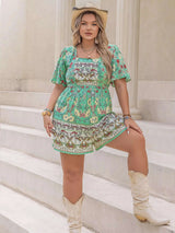 Plus Size Floral Print Square Neck Romper - photo produit 4 - VELZAR