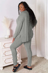 Basic Bae – Ensemble Loungewear Bambou Haut Col en V Manches Longues et Pantalon Grande Taille - photo produit 4 - VELZAR