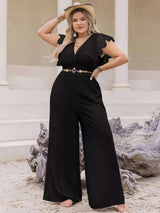 Plus Size Lace Cap Sleeve Wide Leg Jumpsuit - photo produit 1 - VELZAR