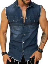 Chemise en Denim Sans Manches Boutons Pression Homme - photo produit 3 - VELZAR